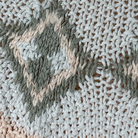 Vintage Sweater Medium Pink Gray Fair Isle Cable Knit Open Picket Poot Coquette - Picture 6 of 12